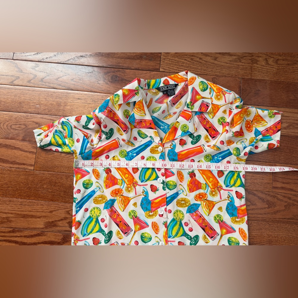 VTG 80s Ann May Silk Blouse Cocktail Button Up Short Sleeve Sz XS - Picture 9 of 11